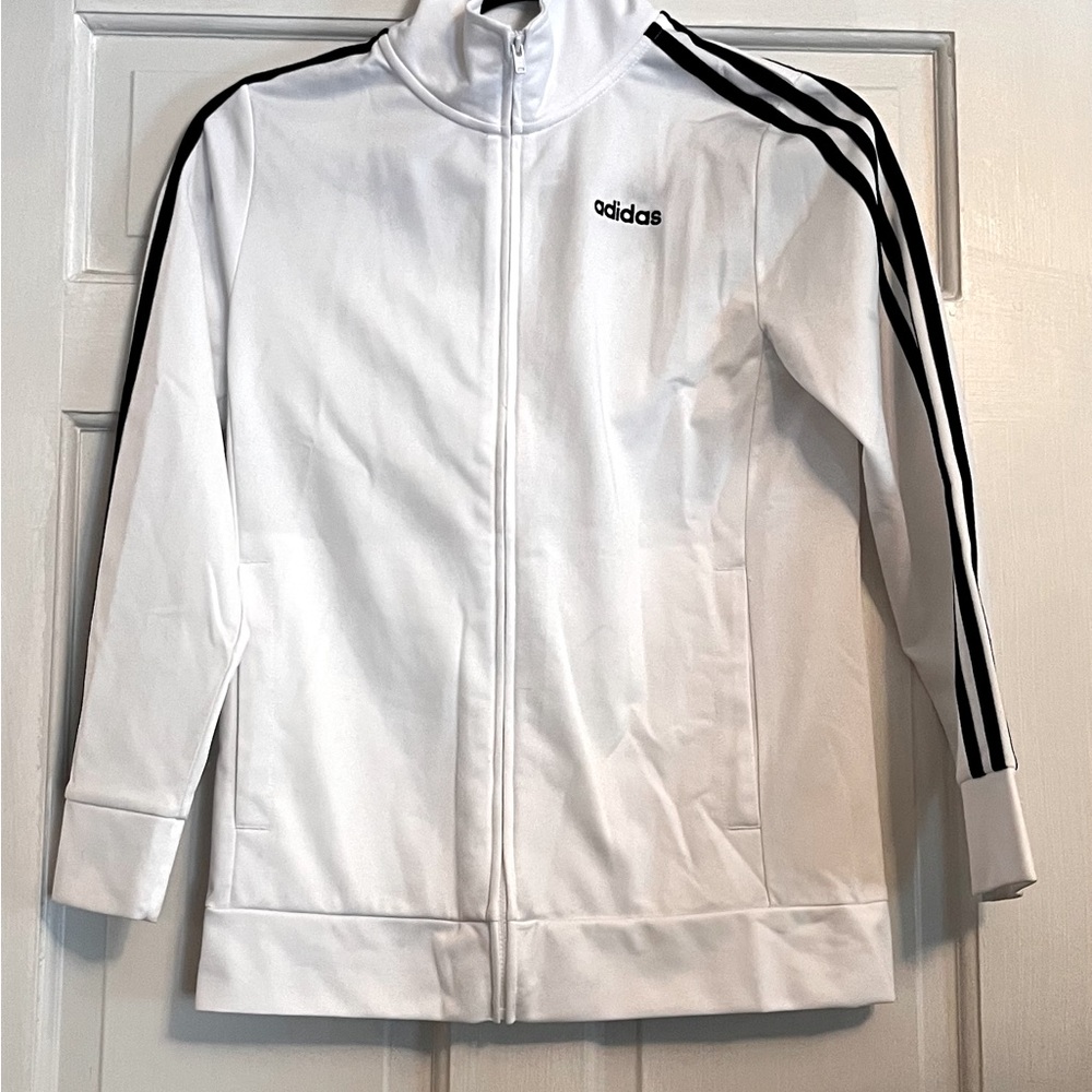 Boys Adidas 10-12 (M) White Zip Down Jacket